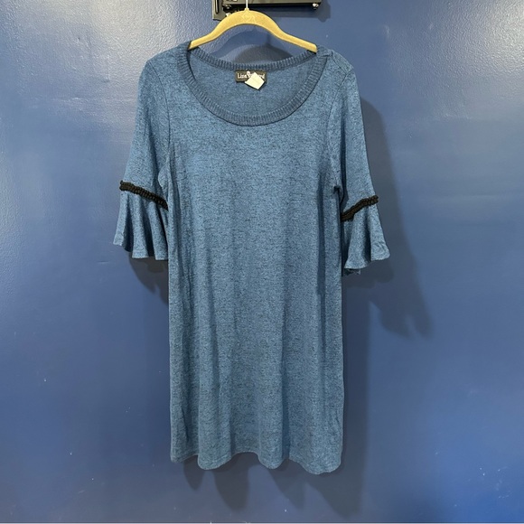 Liza Byrd Sweater Tunic Size Small Blue w/ Black Trim - Picture 5 of 9